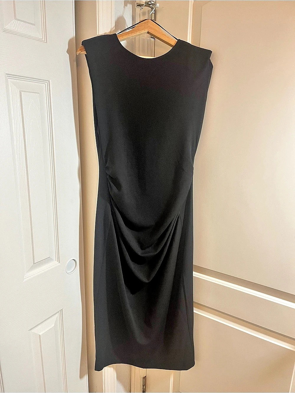Zara Shoulder Pad Midi Dress Black Large NWT
